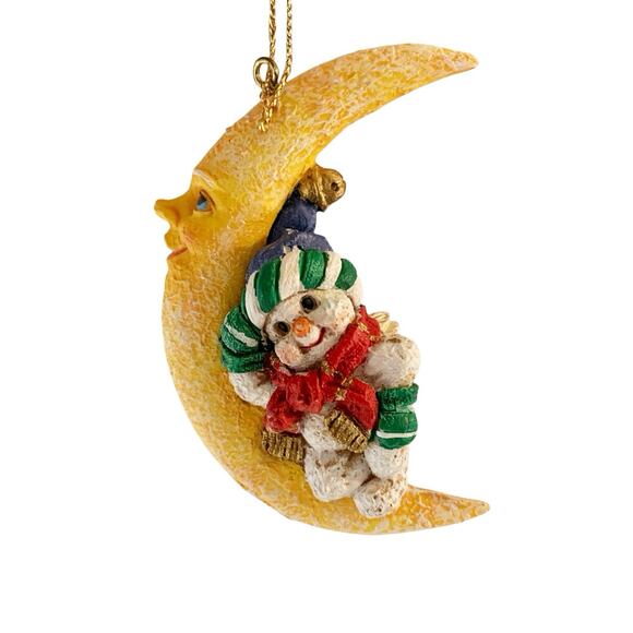 Snowman On Crescent Moon Face Ornament Celestial Man Christmas Anthropomorphic - Picture 1 of 5